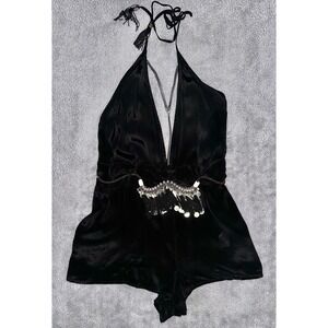 River Island Ri Resort Sheer Halter Neck‎ Plunge Chain Beach Playsuit Size 10